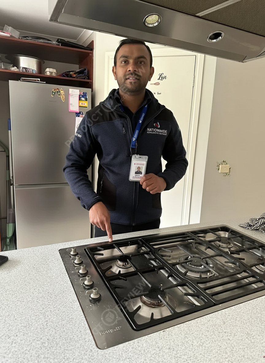 Technician repairing an appliance